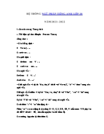 Đề cương ôn tập Tiếng Anh Lớp 10 - Hệ thống ngữ pháp - Năm học 2021-2022