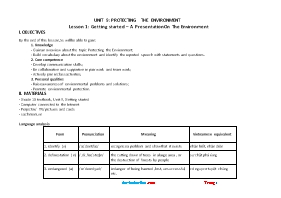 Giáo án môn Tiếng Anh Lớp 10 Global - Unit 9: Protecting the environment