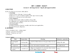 Giáo án môn Tiếng Anh Lớp 10 Global - Unite 6: Gender Equality