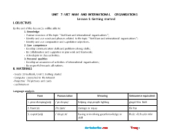 Giáo án môn Tiếng Anh Lớp 10 Global - Unite 7: Viet Nam and International organisations